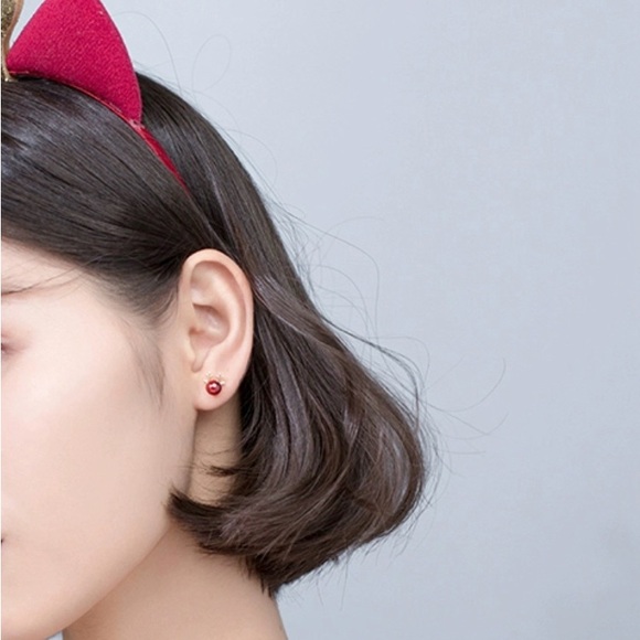 Small Ruby Red Nose Reindeer Studs Earrings-Solid 925 Silver-Gold Red EOS006 - Picture 5 of 7